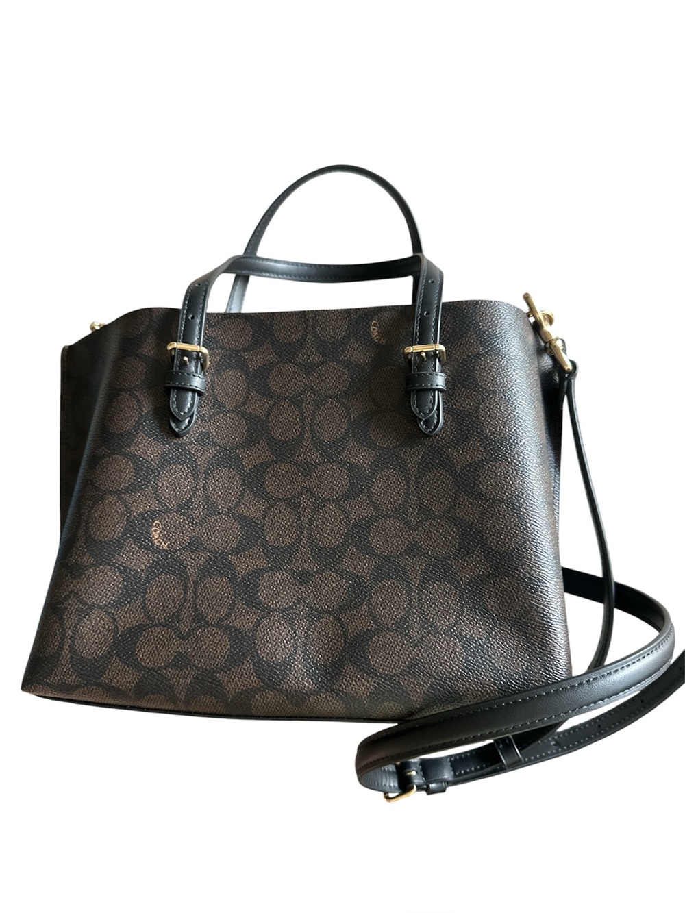 NWOT Coach Mollie Tote 25 in Signature Canvas Walnut Black CV965 Crossbody - Picture 6 of 10